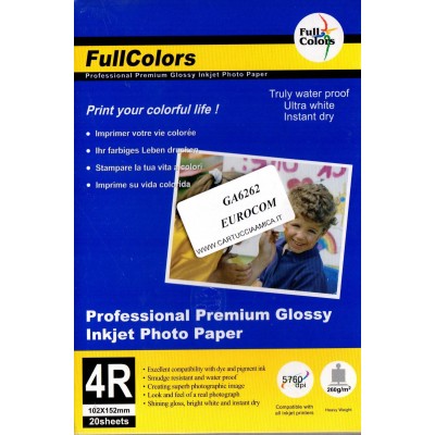Confezione da 20 Fogli di Carta Fotografica 10x15 260 Grammi Glossy