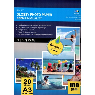 Confezione da 20 Fogli di Carta Fotografica A3 180 Grammi Glossy