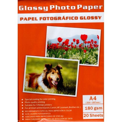 Confezione da 20 Fogli di Carta Fotografica A4 180 Grammi Glossy