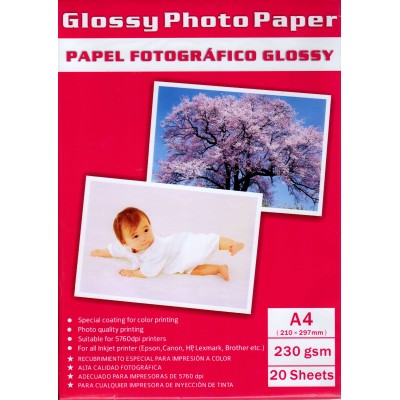 Confezione da 20 Fogli di Carta Fotografica A4 230 Grammi Glossy