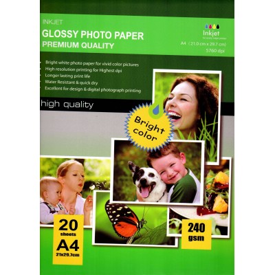 Confezione da 20 Fogli di Carta Fotografica A4 240 Grammi Glossy