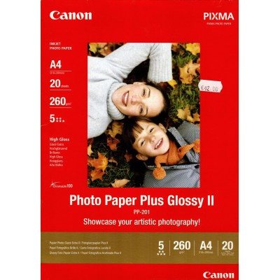 Confezione da 20 Fogli di Carta Fotografica A4 Canon PP-201 260 Grammi Glossy