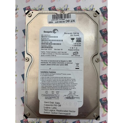 Hard Disk Usato Semifunzionante Sata 3,5" 250GB Seagate ST3250820AS 9BJ13E-506 3.AAD 07273 SU