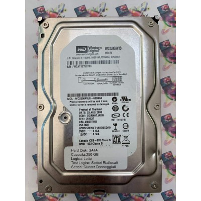Hard Disk Usato Semifunzionante Sata 3,5" 250Gb Western Digital WD2500AVJS WD2500AVJS-63B6A0 DGRNHTJABN 701537 488397168 03 AUG