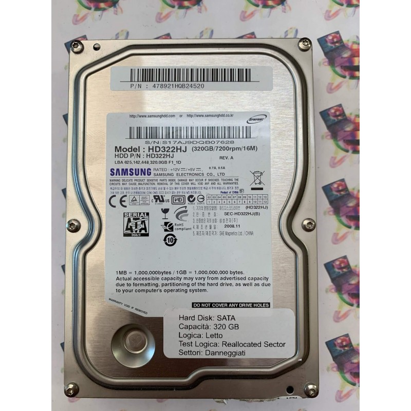 Hard Disk Usato Semifunzionante Sata 3,5" 320GB Samsung HD322HJ 478921HQB24520 SEC-HD322HJ(B) 2008.11