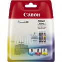 Confezione 3 Cartucce Originali Canon 0621B029 CLI8 13ml 470 Pagine C M Y Ciano Magenta Yellow