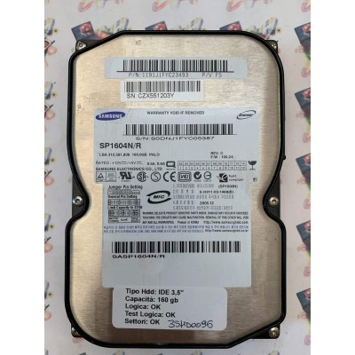 Hard Disk Usato Funzionante 100% Ok  Ide 3,5" 160gb Samsung SP1604N/R 1191J1FYC23493 FS 2005.12