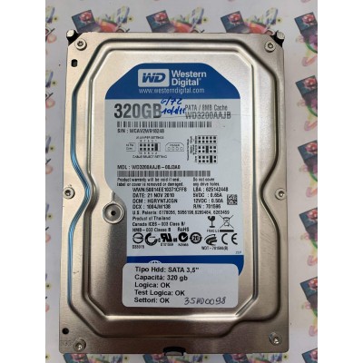 Hard Disk Usato Funzionante 100% Ok  Ide 3,5" 320Gb WESTERN DIGITAL WD3200AAJB WD3200AAJB-00J3A0 HGRYNTJCGN 701596