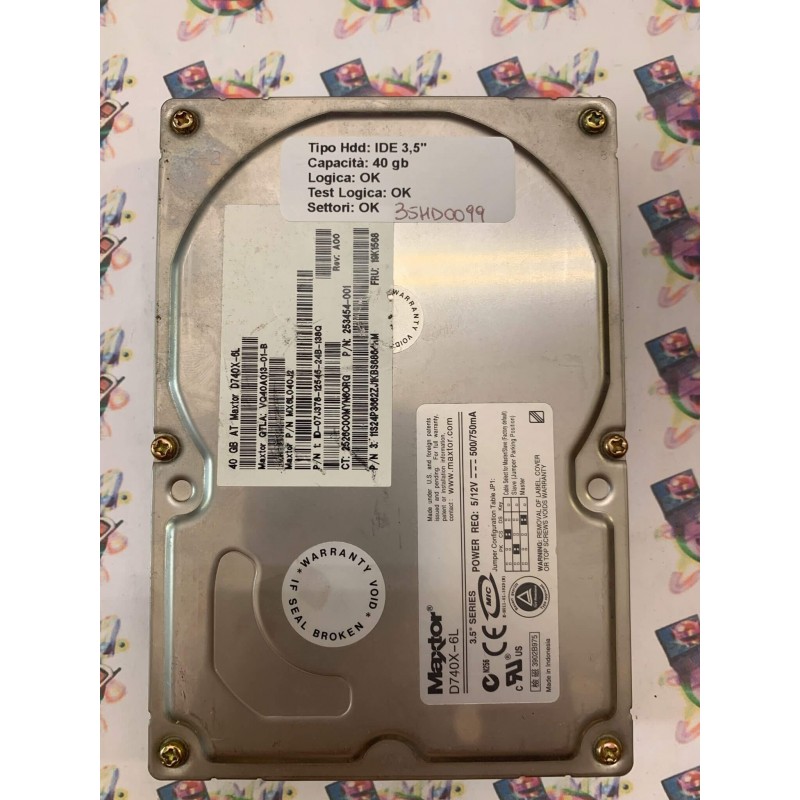 Hard Disk Usato Funzionante 100% Ok  Ide 3,5" 40Gb MAXTOR D740-6L MX6L040J2 253454-001 A00 19K1568