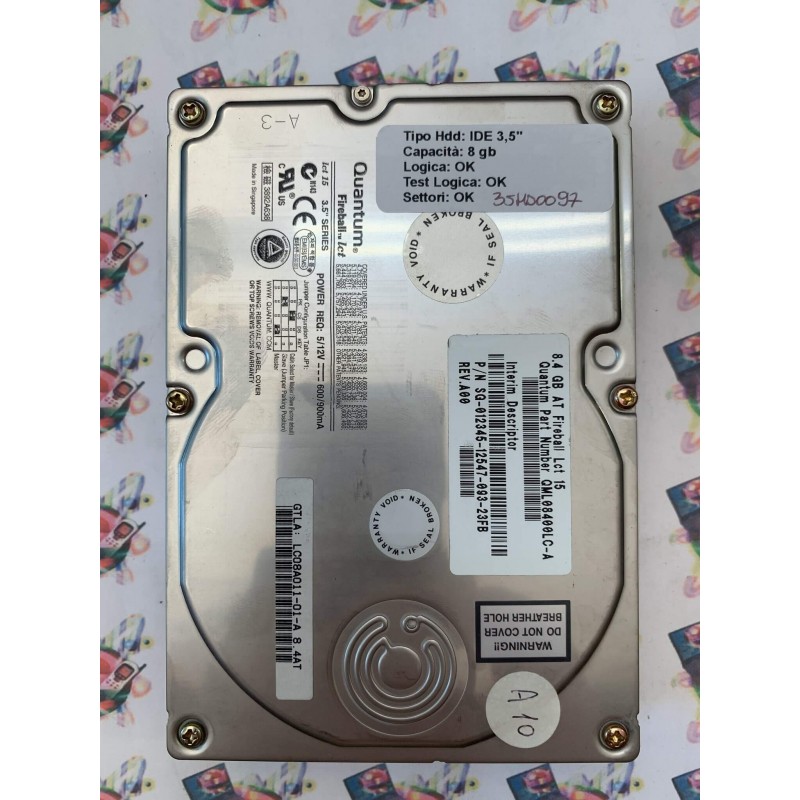 Hard Disk Usato Funzionante 100% Ok  Ide 3,5" 8Gb Quantum FIREBALL LCT 15 SG-012345-12547-093-23FB A00