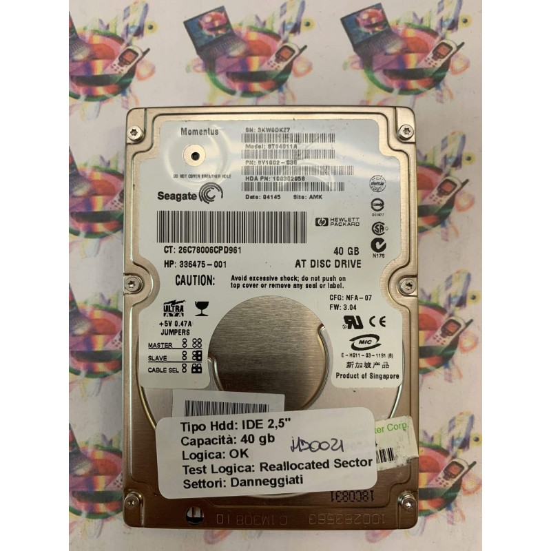 Hard Disk Usato Semifunzionante IDE 2,5" 40GB SEAGATE ST94Q11A 9Y1QQ-Q3Q Q4145 AMK