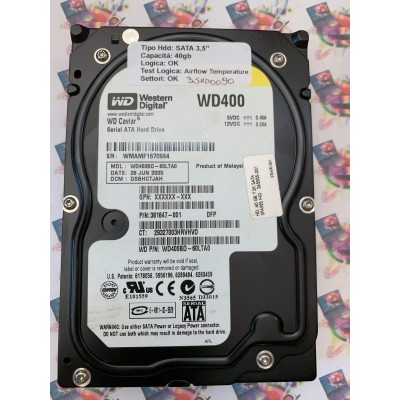 Hard Disk Usato Semifunzionante Sata 3,5" 40GB WESTERN DIGIRAL WDD400BD-60LTA0 DSBHCTJAH 381647-001 26 JUN 2005