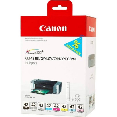 Kit 8 Cartucce Originali Canon 6384B010 CLI42 13ml BK C M Y PC PM GY LGY Nero Ciano Magenta Yellow Photo Ciano Photo Magenta Gr