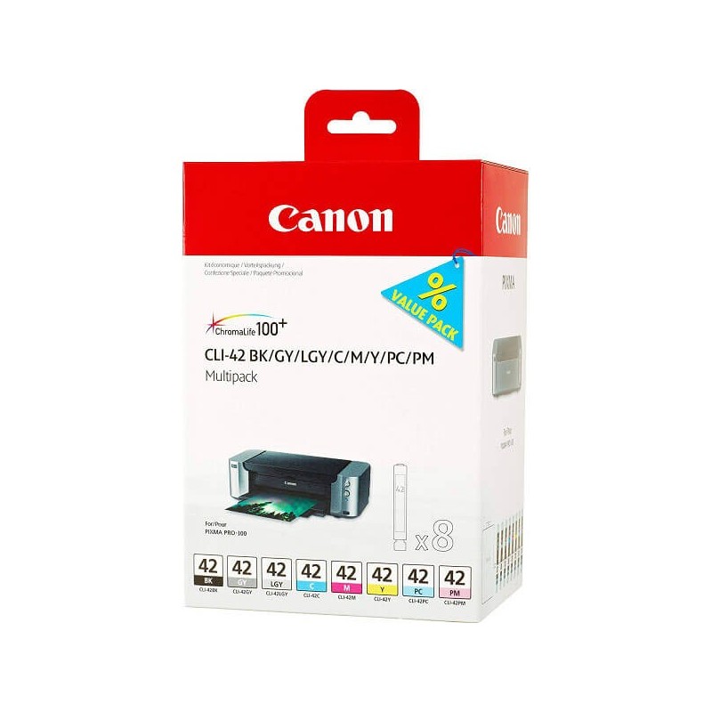 Kit 8 Cartucce Originali Canon 6384B010 CLI42 13ml BK C M Y PC PM GY LGY Nero Ciano Magenta Yellow Photo Ciano Photo Magenta Gr