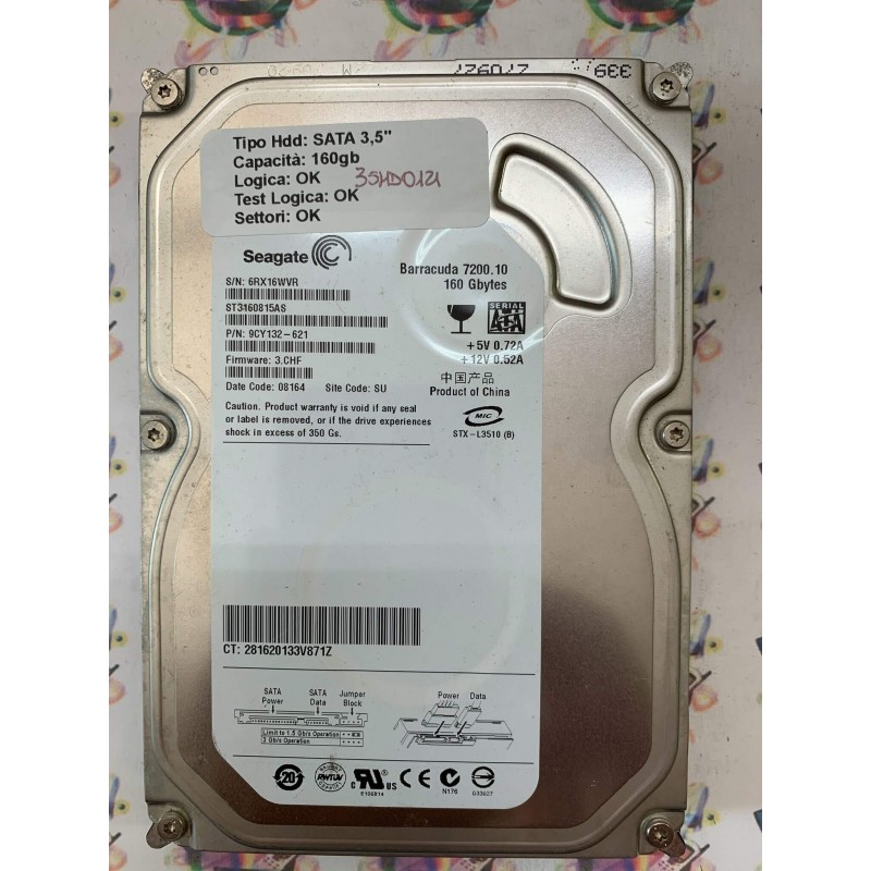 Hard Disk Usato Funzionante 100% Ok SATA 3,5" 160GB SEAGATE ST3160815AS 9CY132-621 3.CHF 08164 SU