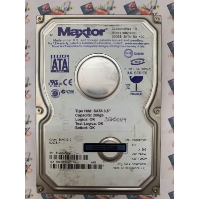 Hard Disk Usato Funzionante 100% Ok SATA 3,5" 200GB MAXTOR 6B200M0 6B200M004811A BANC1G10 30 MAY 2005