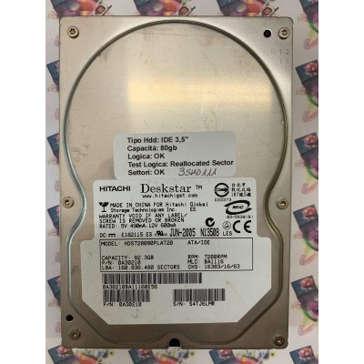 Hard Disk Usato Semifunzionante IDE 3,5" 80Gb HITACHI HDS728080PLAT20 0A30210 BA1116