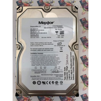 Hard Disk Usato Semifunzionante SATA 3,5" 750GB MAXTOR STM3750330AS 9GT156-325 08372 MX15 KRATSG
