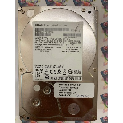 Hard Disk Usato Funzionante 100% Ok  SATA 3,5" 1000Gb HITACHI HDS721010CLA332 0F10383 JPT3MA 3MA