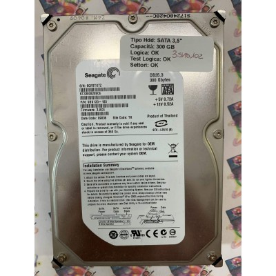 Hard Disk Usato Funzionante 100% Ok  SATA 3,5" 300Gb SEAGATE ST3300820SCE 9BK133-180 3.ACE 09036 TK