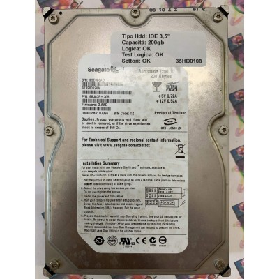 Hard Disk Usato Funzionante 100% Ok IDE 3,5" 200Gb SEAGATE ST3200820A 9BJ03F-305 3.AAE 07366 TK