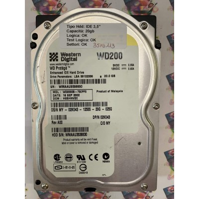 Hard Disk Usato Funzionante 100% Ok IDE 3,5" 20Gb WESTERN DIGITAL WD200 WD200EB-75CPF0 HSBHNV2C 16 SEP 2002