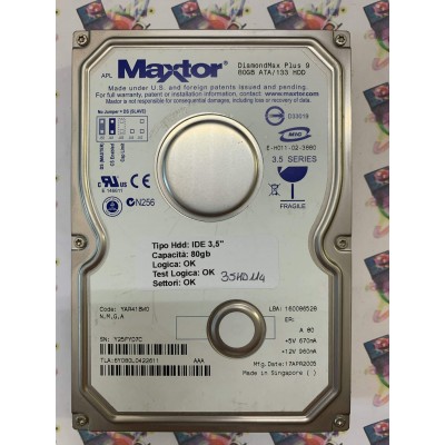 Hard Disk Usato Funzionante 100% Ok IDE 3,5" 80Gb MAXTOR 6Y080L0 6Y080L0422611 17 APR 2005