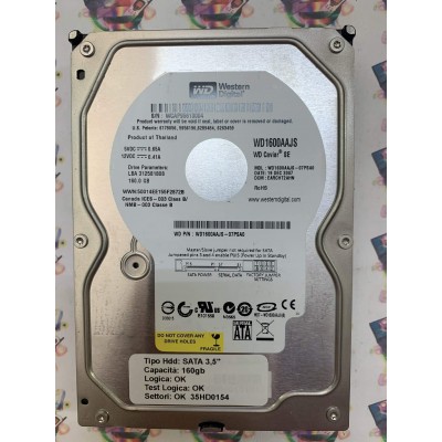 Hard Disk Usato Funzionante 100% Ok SATA 3,5" 160Gb WESTERN DIGITAL WD1600AAJS WD1600AAJS-07PSA0 EARCHT2AHN 19 DEC 2007