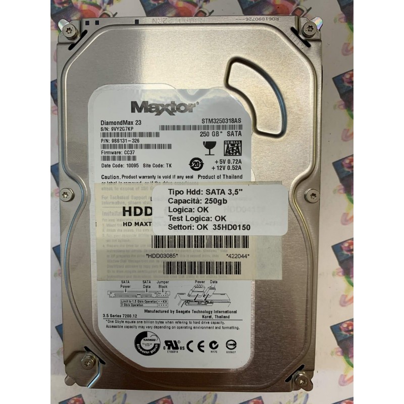 Hard Disk Usato Funzionante 100% Ok SATA 3,5" 250Gb MAXTOR STM3250318AS 9SS131-326 CC37 10095 TK