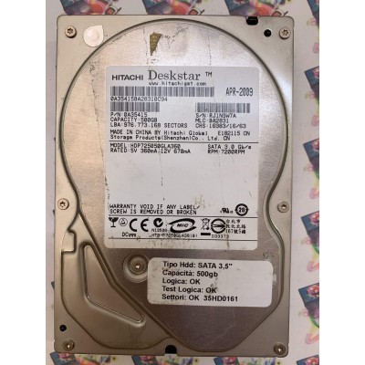 Hard Disk Usato Funzionante 100% Ok SATA 3,5" 500gb HITACHI HDP725050GLA360 0A35415 BA2831