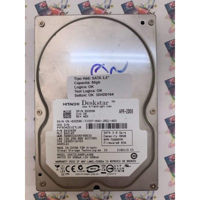 Hard Disk Usato Funzionante 100% Ok SATA 3,5" 80gb HITACHI HDS721680PLA380 0A33450 BA2165 APR 2008
