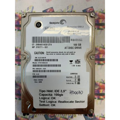 Hard Disk Usato Semifunzionante IDE 2,5" 100GB SEAGATE ST9100822A 9AH234-020 3.02 06056 AMK