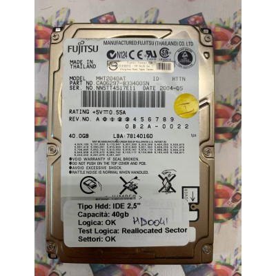 Hard Disk Usato Semifunzionante IDE 2,5" 40GB FUJITSU MHT2040AT CA06297-B33400SN 2004-05