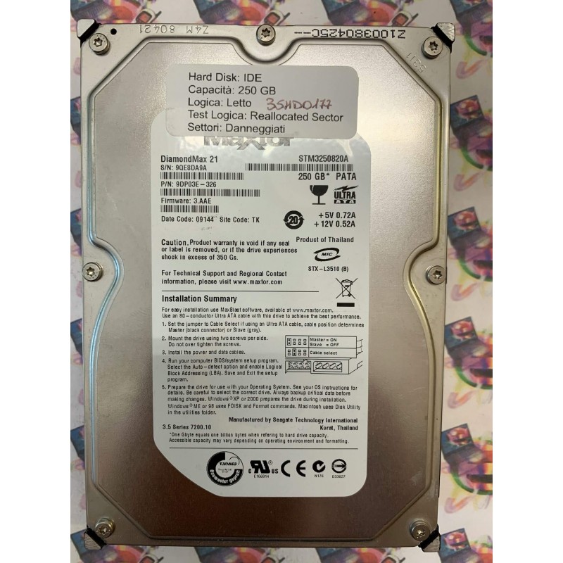 Hard Disk Usato Semifunzionante IDE 3,5" 250gb MAXTOR STM3250820A 9DP03E-326 3.AAE 09144 TK