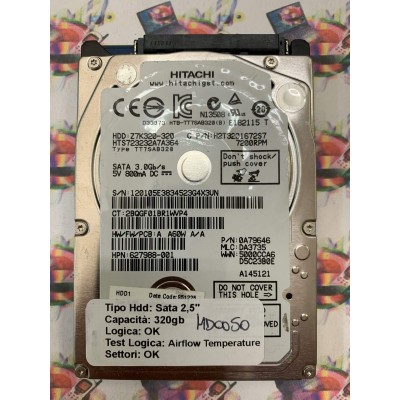Hard Disk Usato Semifunzionante SATA 2,5" 320GB HITACHI Z7K320-320 H2T3201672S7 0A79646 DA3735 A A60W A