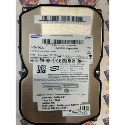Hard Disk Usato Semifunzionante SATA 3,5" 160gb SAMSUNG HD160JJ 1201J1FL309470 2006.03