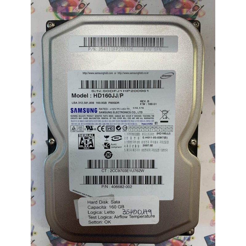 Hard Disk Usato Semifunzionante SATA 3,5" 160gb SAMSUNG HD160JJ 406682-002 100-51 B 2007.02