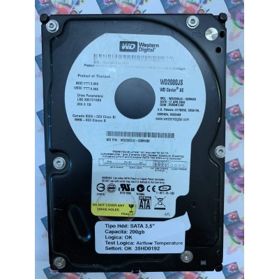 Hard Disk Usato Semifunzionante SATA 3,5" 200gb WESTERN DIGITAL WD2000JS WD2000JS-00MHB0 BSBANTJAH  17 APR 2006