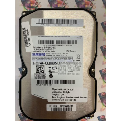 Hard Disk Usato Semifunzionante SATA 3,5" 250GB SAMSUNG SP2504C VT100-53 2007.03