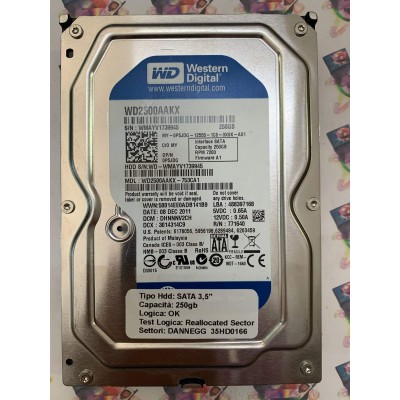 Hard Disk Usato Semifunzionante SATA 3,5" 250gb WESTERN DIGITAL WD2500AAKX WD2500AAKX-753CA1 DHNNNV2CH 08 DEC 2011