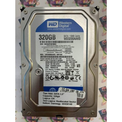 Hard Disk Usato Semifunzionante SATA 3,5" 320Gb WESTERN DIGITAL WD3200AAKS WD3200AAKS-00V1A0 HARNHTJAAN 09 FEB 2010