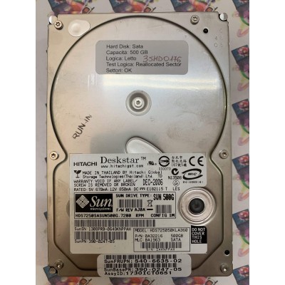 Hard Disk Usato Semifunzionante SATA 3,5" 500gb HITACHI HDS725050KLA360 0A32216 BA1963 AJ0A DEC 2006