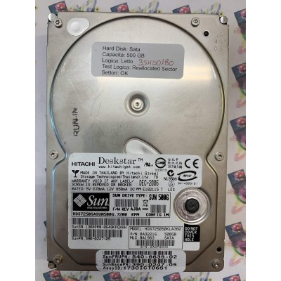Hard Disk Usato Semifunzionante SATA 3,5" 500gb HITACHI HDS725050KLA360 0A32216 BA1963 AJ0A DEC 2006 2