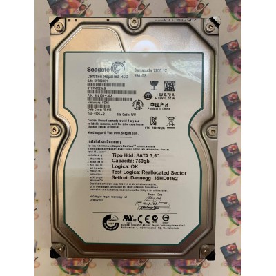 Hard Disk Usato Semifunzionante SATA 3,5" 750gb SEAGATE ST3750528AS 9SL153-303 CC46 10412 WU
