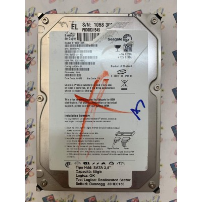 Hard Disk Usato Semifunzionante SATA 3,5" 80Gb SEAGATE ST380013AS 9W2812-007 3.00 06332 TK