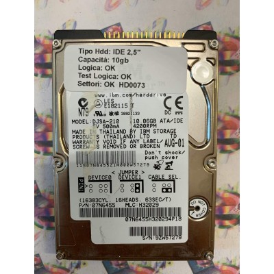 Hard Hard Disk Usato Funzionante 100% Ok IDE 2,5" 10GB IBM DJSA-210 07N6455 H32029 E182115 T AUG-01