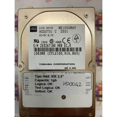 Hard Hard Disk Usato Funzionante 100% Ok IDE 2,5" 1GB TOSHIBA MK1002MAV HDD2731 C ZE01