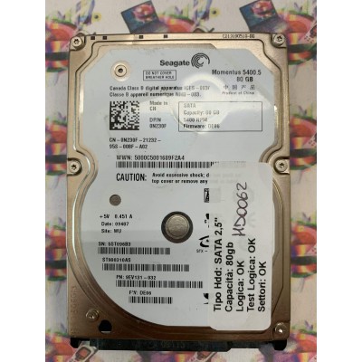 Hard Hard Disk Usato Funzionante 100% Ok SATA 2,5" 80GB SEAGATE ST980310AS 9EV131-032 DE06 09487 WU