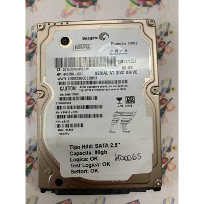 Hard Hard Disk Usato Funzionante 100% Ok SATA 2,5" 80GB SEAGATE ST980813AS 9S5132-620 3.BHD 08456 WU
