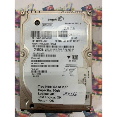 Hard Hard Disk Usato Funzionante 100% Ok SATA 2,5" 80GB SEAGATE ST980813AS 9S5132-621 3.AHE 09035 WU